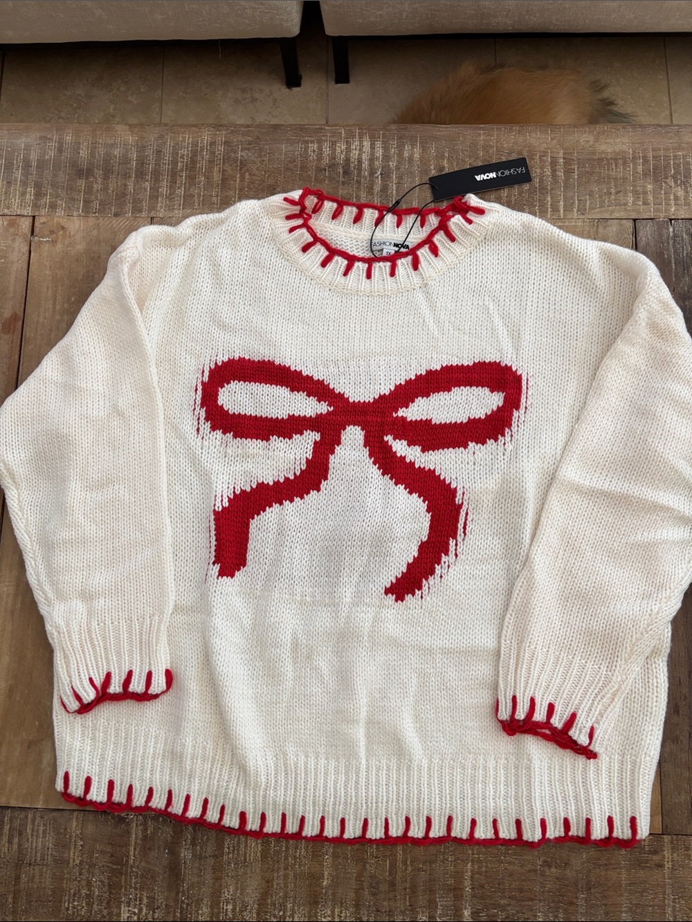 Fashion Nova Bow Whipstitch Sweater NWT